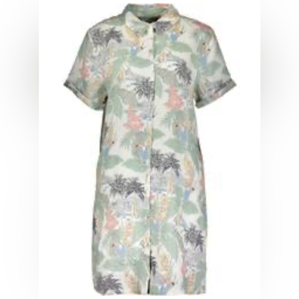 C & C California Tropical 100% Linen Short Sleeve Shirt Dress Size Large